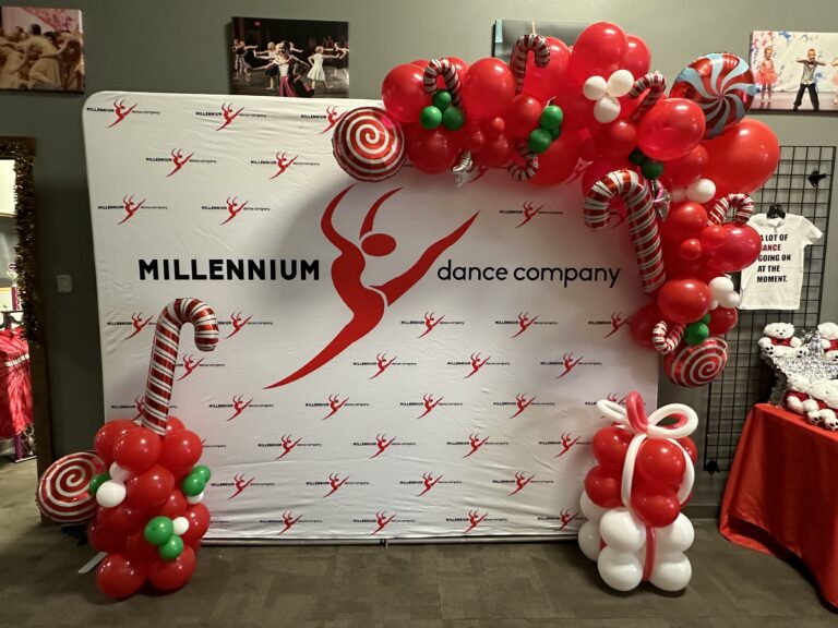 Peppermint Garland and Sculptures on a Step and Repeat